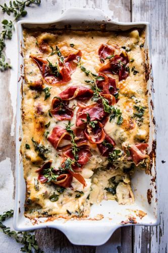 Crispy Prosciutto cheesy white lasagna