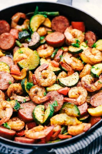 Cajun Shrimp and Sausage Vegetable Skillet