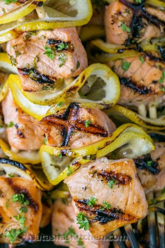 Grilled Salmon Lemon Skewers