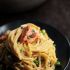Creamy Salmon Carbonara with Mustard-Bourbon Candied Bacon