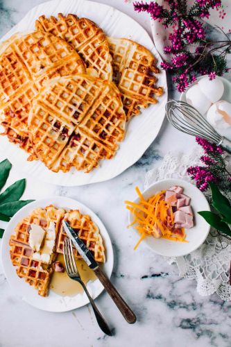 Ham and Cheese Buttermilk Waffles