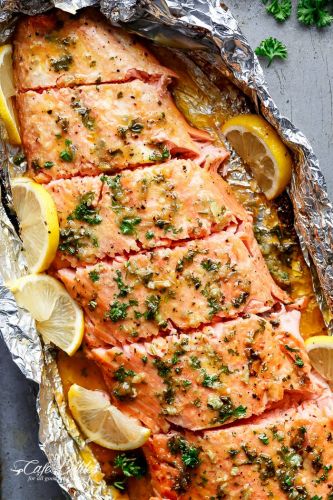 Honey garlic butter salmon in foil