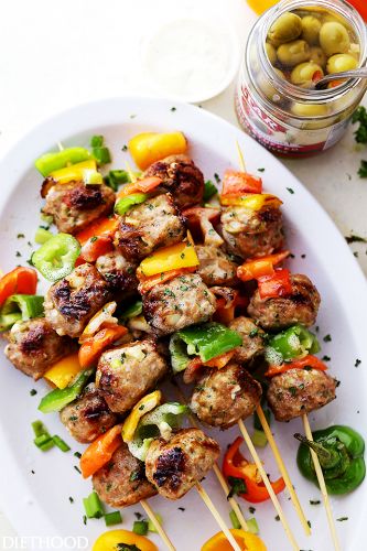 Grilled Mediterranean Turkey Meatball Skewers