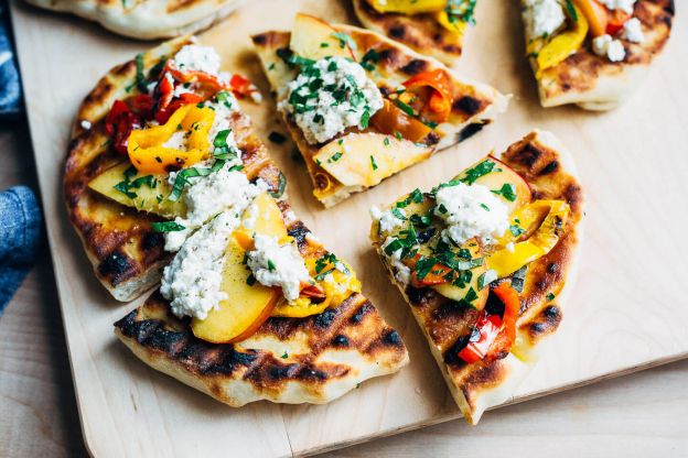 Roasted Pepper, Nectarine and Ricotta Grilled Pizza