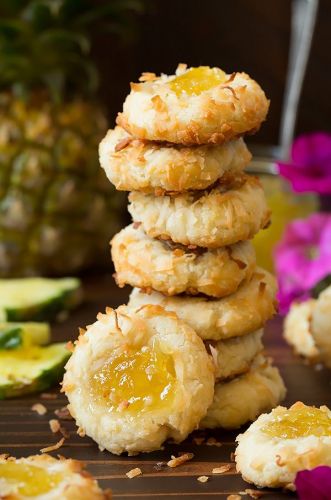 Pineapple Coconut Thumbprint Cookies