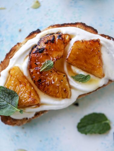 Roasted Pineapple Whipped Ricotta Toast with Sea Salt