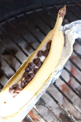 Chocolate And Marshmallow Stuffed BBQ Bananas