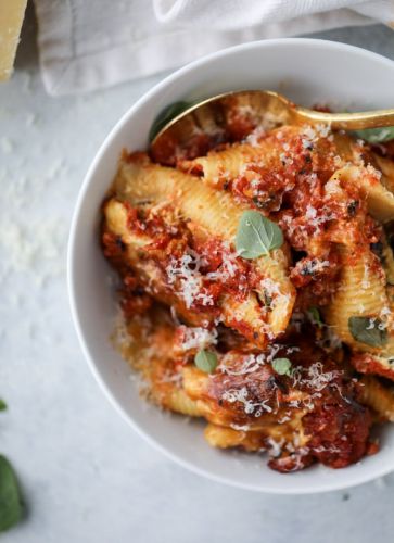Vegetable Stuffed Shells with Fire Roasted Marinara