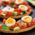 Tomato, avocado and soft-boiled egg bruschetta