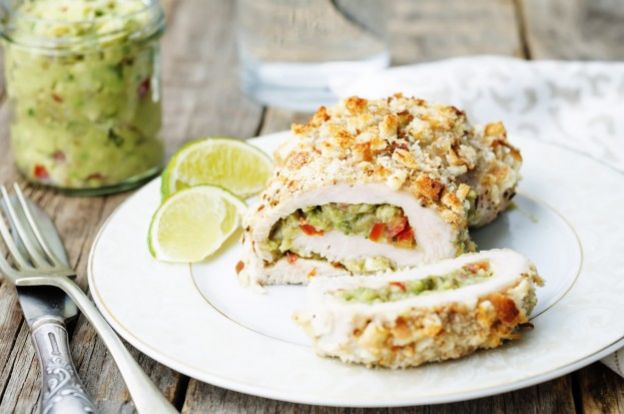 Crunchy, guacamole-stuffed chicken breast