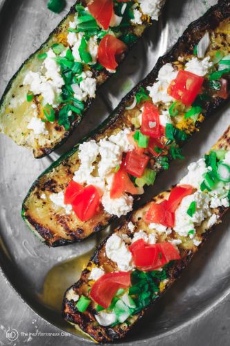 Mediterranean Grilled Zucchini Boats With Tomato And Feta