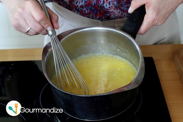 Whisk over low heat until the mixture thickens