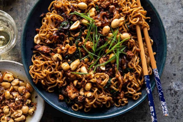 30-Minute Spicy Sesame Noodles with Ginger Chicken
