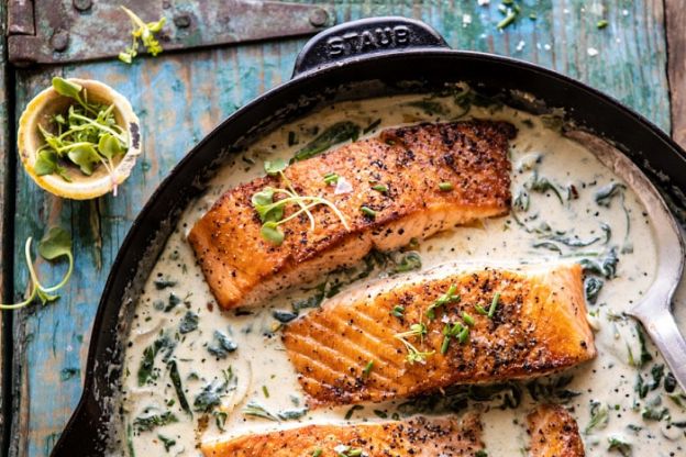 Garlic Butter Creamed Spinach Salmon
