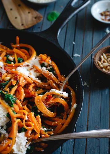 Garlicky Butternut Squash Noodles with Spinach and Ricotta