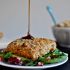 Roasted almond crusted salmon with pomegranate glaze