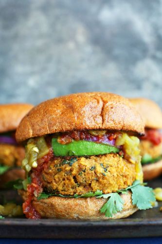 Mexican green chili veggie burgers