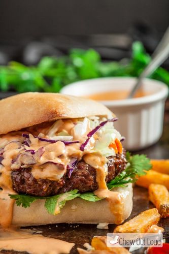 Asian burger with Sriracha mayo