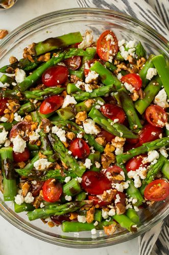 Asparagus, tomato and feta salad with balsamic vinaigrette