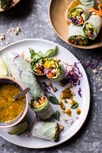 Avocado Veggie Spring Rolls With Sweet Thai Mango Sauce