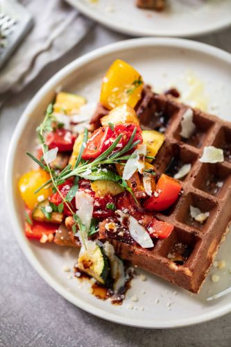 Savory Parmesan Waffles with Roasted Vegetables