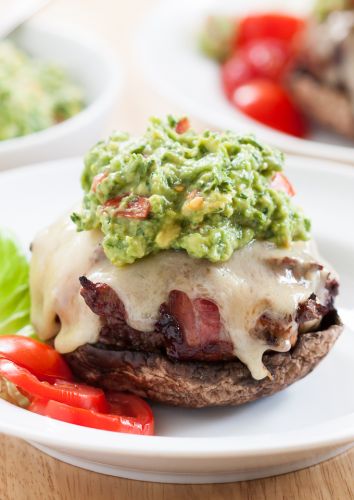 Bacon Wrapped Mushroom Cheeseburger with Guacamole