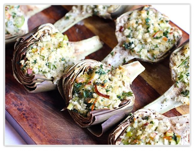 Baked Stuffed Artichokes with Leeks