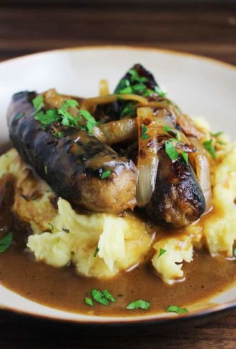 Bangers and Mash with Sweet Apple Gravy