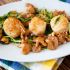 Seared Scallops with a Warm Mushroom and Pea Tendril Salad