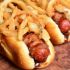 BBQ bacon and crispy onion hot dogs