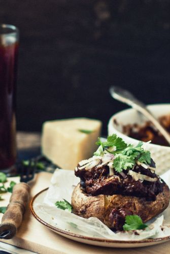 Beef Shoulder And Black Bean Chili Stuffed Baked Potatoes