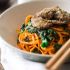 Paleo honey orange beef stir fry with sweet potato noodles and kale