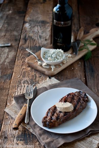 Beer Marinated Steak with Porter Gorganzola Butter