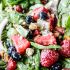 Berry feta spinach salad with creamy strawberry poppy seed dressing