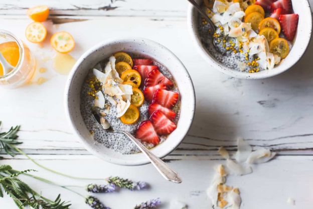 Chia Pudding Breakfast Bowls with Kumquats Berries and Lavender Honey