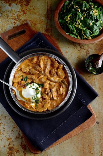 Beef whisky stroganoff and lemon parsley pesto