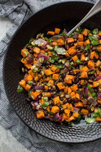Roasted sweet potato and black bean salad