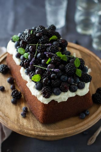 Blueberry Lavender Pound Cake with Lemon Mascarpone Cream