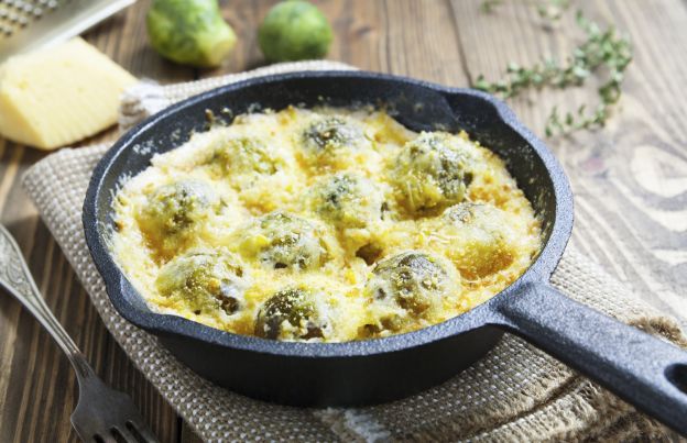 Cheesy brussel sprouts skillet