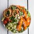 Buffalo Chicken, Blue Cheese Guacamole, Onion Ring Salad