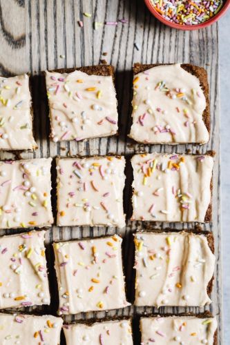 White Chocolate Cardamom Blondies with Grapefruit Frosting