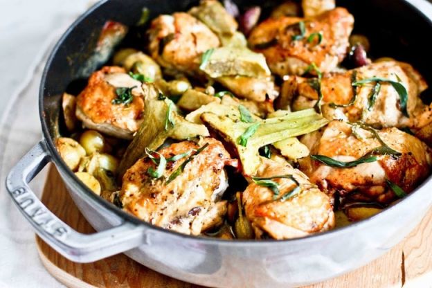 braised chicken with artichokes, leeks and tarragon