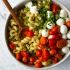 Quick roasted tomato caprese pasta salad