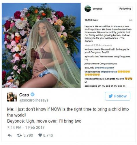 Beyoncé announces she is pregnant with twins