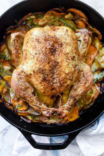 Cast-Iron Skillet Whole Roasted Chicken with Potatoes
