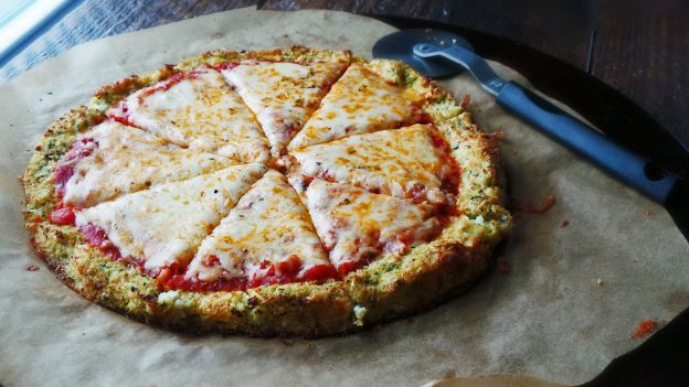 Cauliflower and pesto crust pizza
