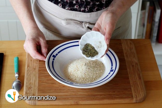 Pour the flour into a bowl and add the dried herbs mix