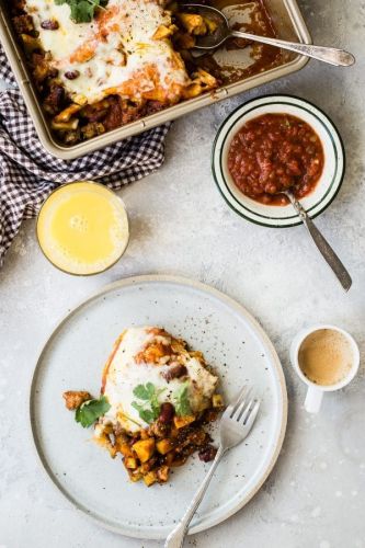 Cheesy Enchiladas with Lamb and Breakfast Potatoes