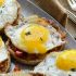 Cheesy English Muffins with Red pepper compote and fried eggs
