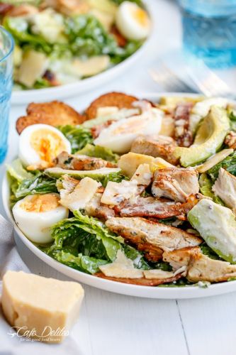 Skinny chicken and avocado Caesar salad
